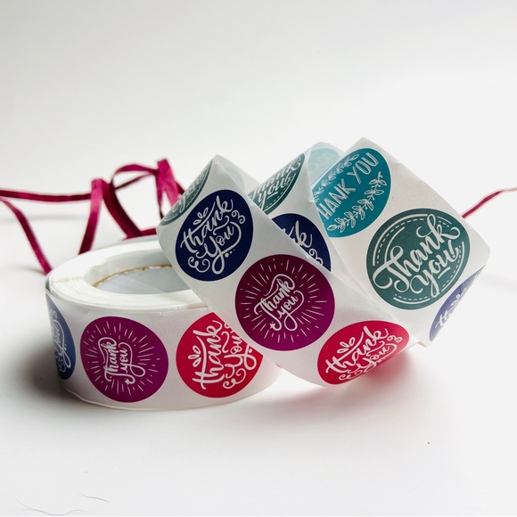 500 Roll multi color thank you packaging stickers. 1” round reseller stickers - Picture 2 of 6
